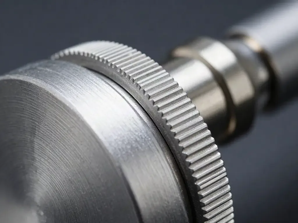 Makrobillede af det riflede aluminiumshjul på lampearmen